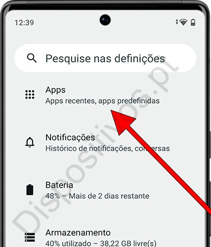 Configurações do aplicativo Android