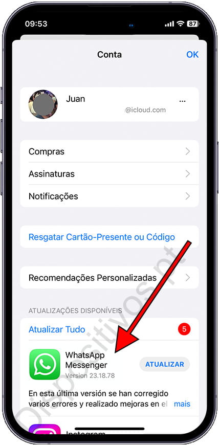 Lista de atualizações disponíveis da App Store