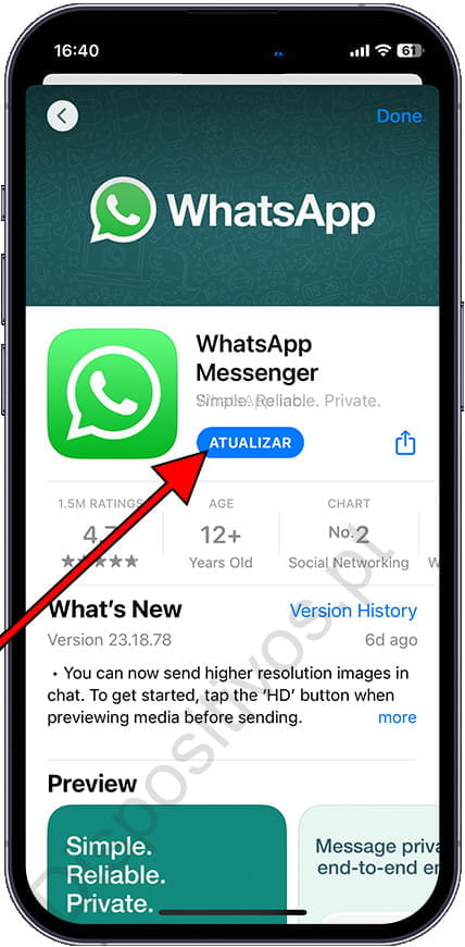 Atualizar WhatsApp iPhone