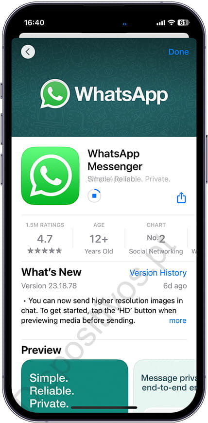 Baixando a atualização do WhatsApp para iPhone