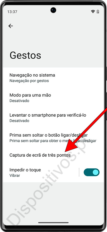 Captura de tela com três dedos Android