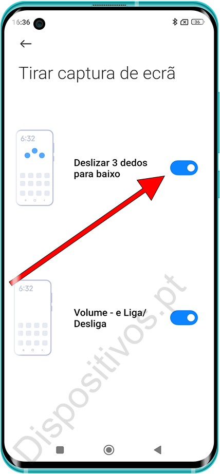 Captura de tela com três dedos Xiaomi