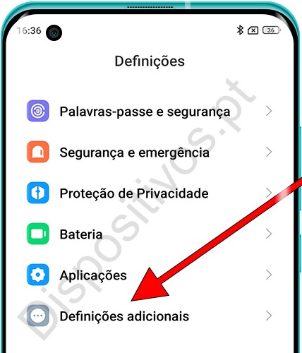 Definições adicionais da Xiaomi