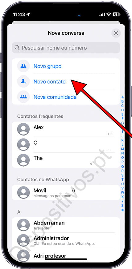 Novo contato do WhatsApp para iPhone