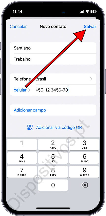 Salvar contato do WhatsApp iPhone