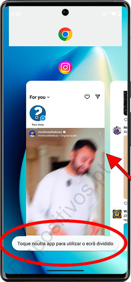 Toque em outro aplicativo para usar o ecrã dividido
