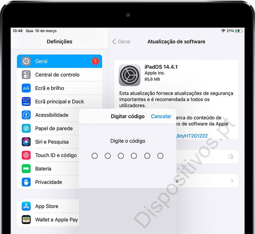 Código de desbloqueio do iPad