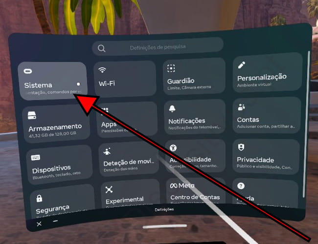 Configurações do sistema Oculus