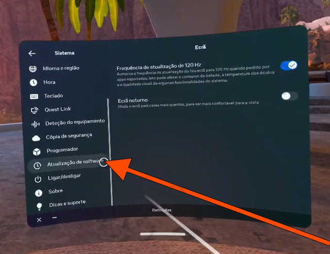 Atualização do software Meta Oculus Quest