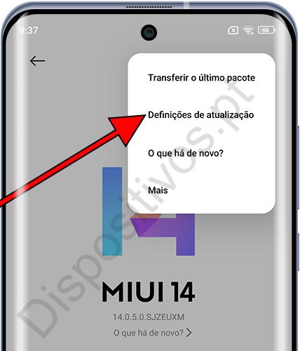 Configurações de atualização Xiaomi