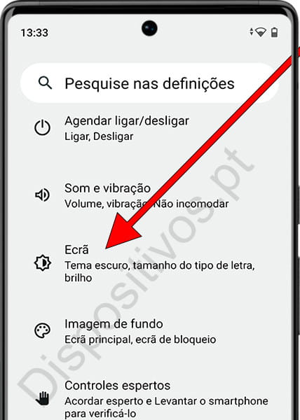 Configurações de tela do Android