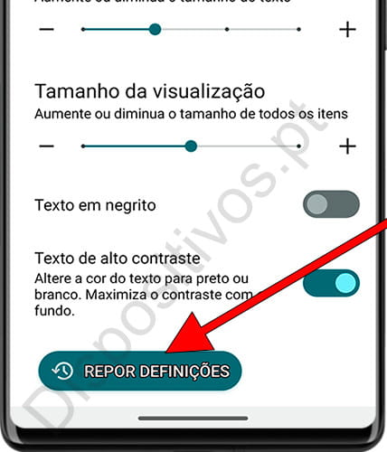 Redefinir as configurações de tamanho de texto no Android