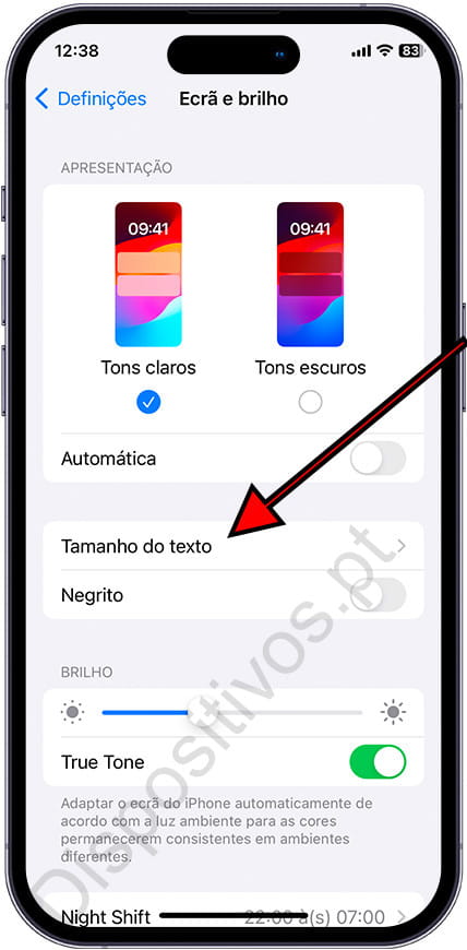 Tamanho do texto do iPhone