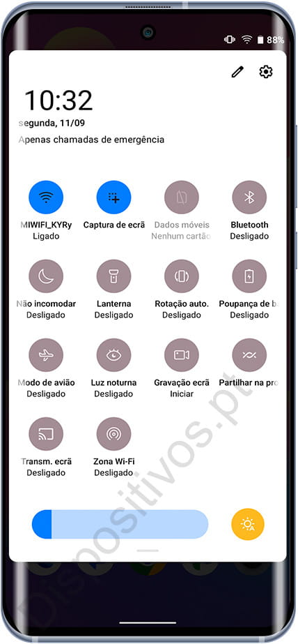 painel de atalhos do Android