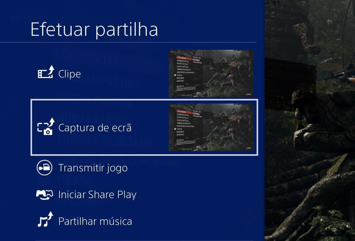 Tela Compartilhar no PS4