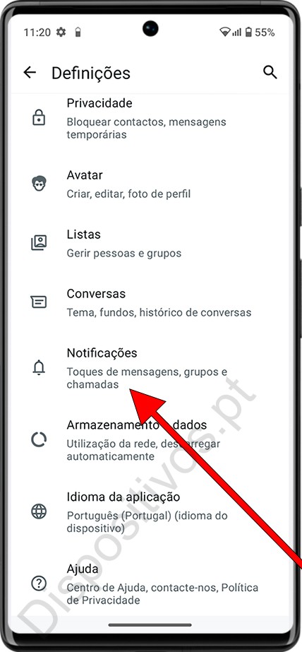 Configurações Notificações WhatsApp