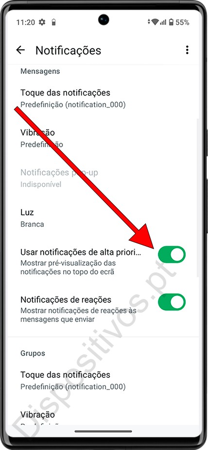 Notificações de alta prioridade WhatsApp