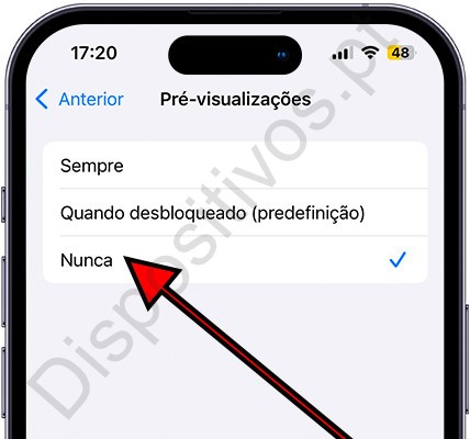 Ajustes pré-visualizar notificações iPhone