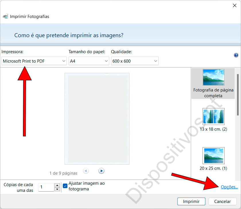 Imprimir imagens em PDF Windows