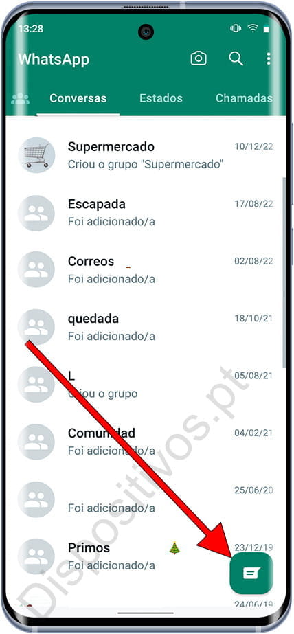 Botão Iniciar nova conversa no WhatsApp