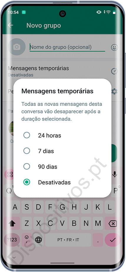 Configurar mensagens temporárias do WhatsApp