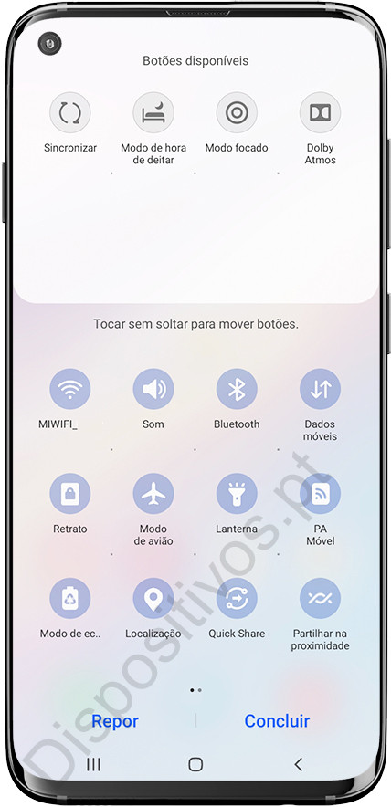 Botões de atalho Samsung disponíveis