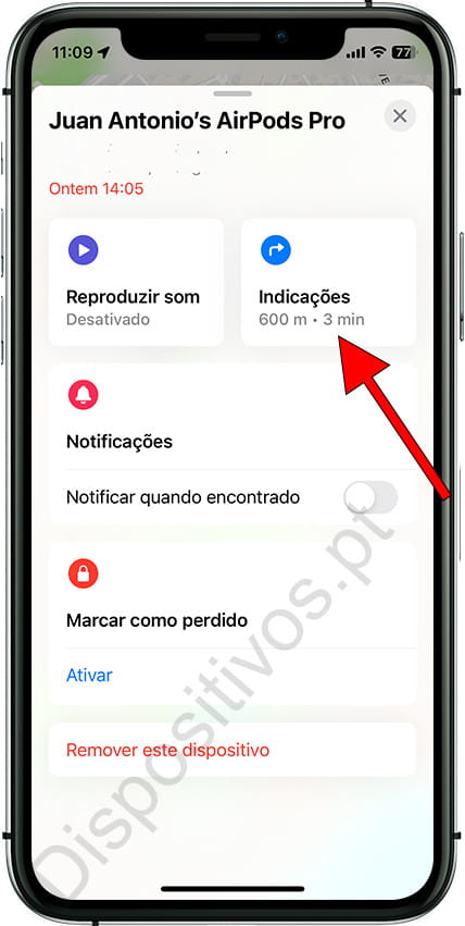 Indicações para encontrar AirPods