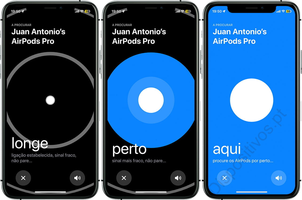 Instruções para encontrar AirPods