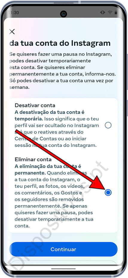 Excluir conta do Instagram