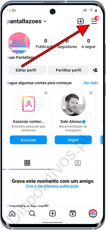 Configurações da conta do Instagram