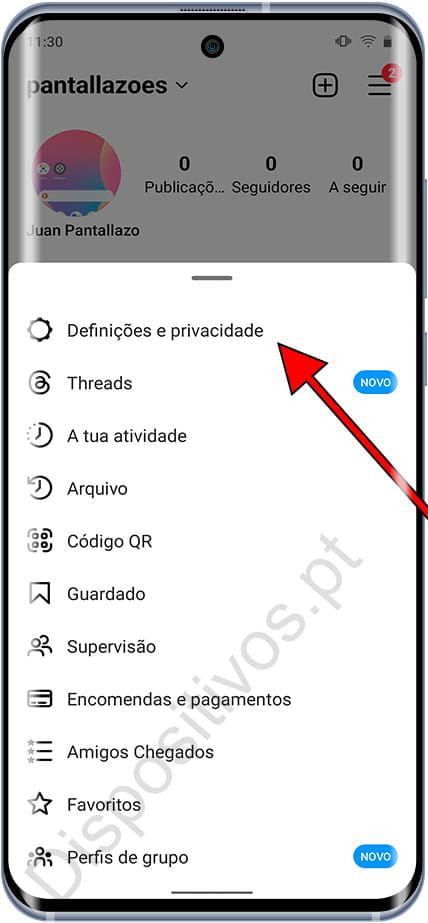 Definições e privacidade Instagram