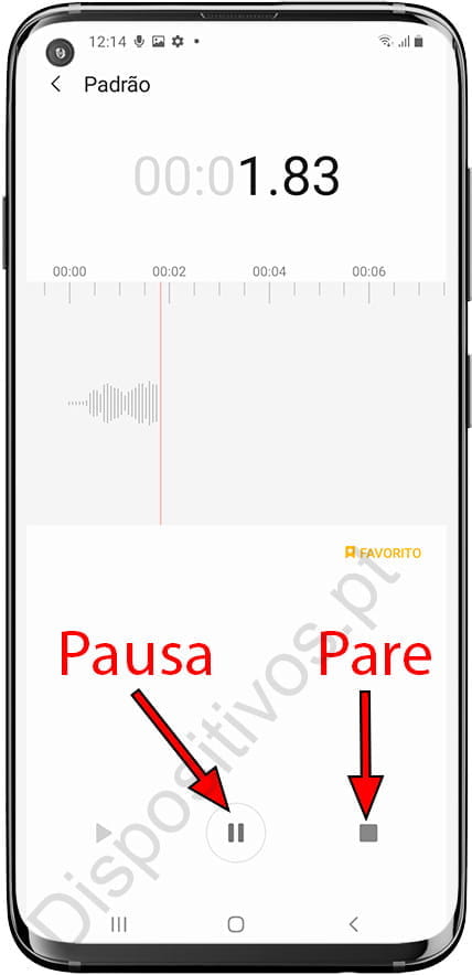 Pausar e parar a gravação de voz