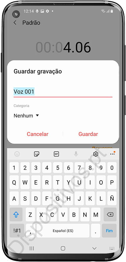 Salve a gravação de voz no Samsung