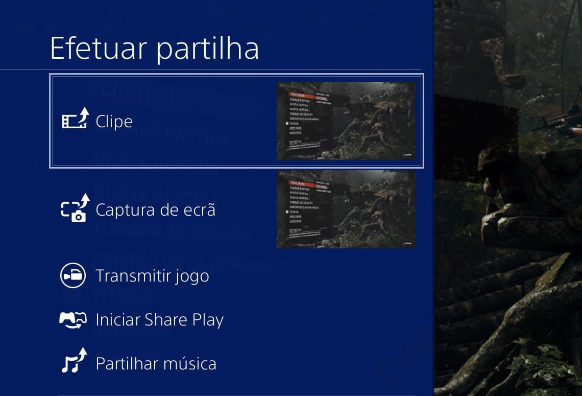 Tela Compartilhar no PS4