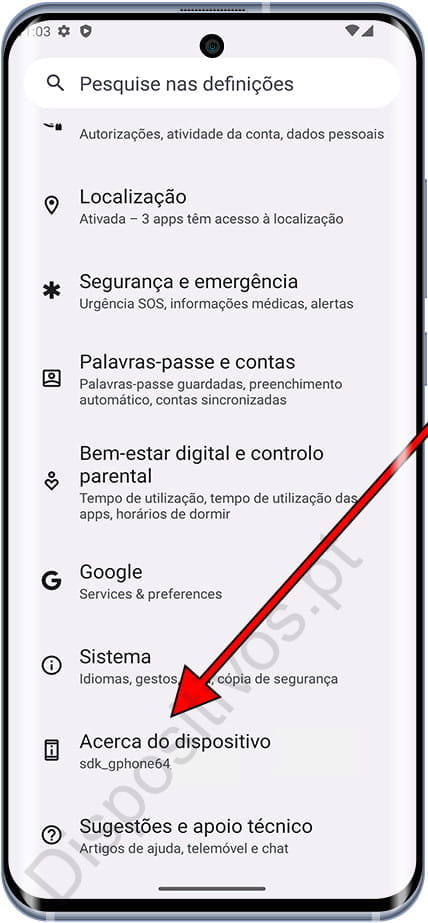 Acerca do dispositivo no Android