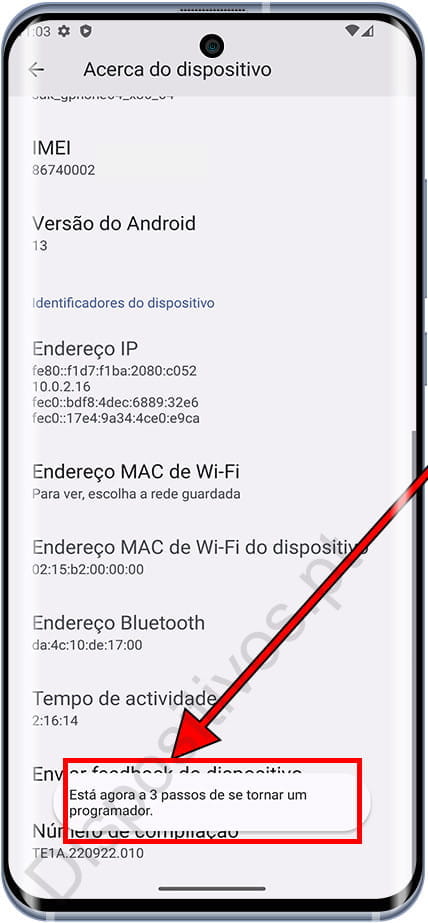 Ative opções para desenvolvedores Android