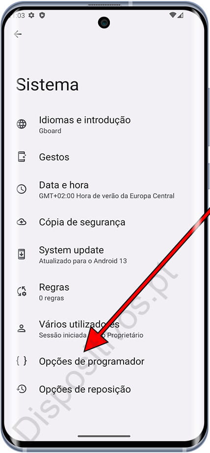 Opções para desenvolvedores Android