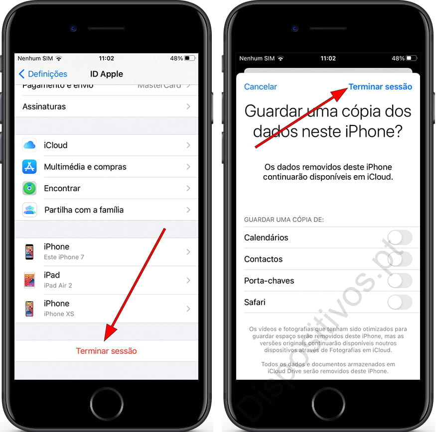Terminar a sessão do iCloud iPhone