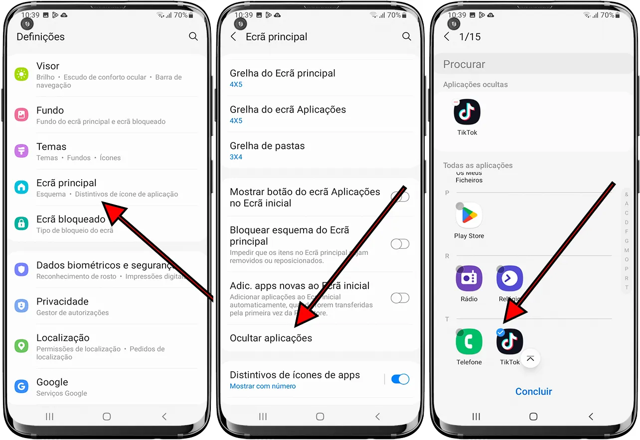 Como ocultar aplicativos Samsung