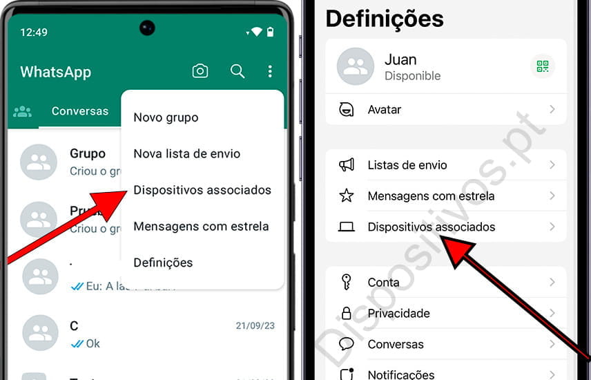 Dispositivos associados ao WhatsApp