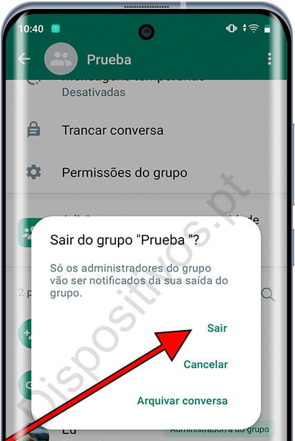 Confirme a saída do grupo do WhatsApp