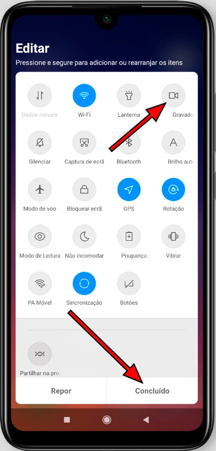 Ícone da tela de gravação Redmi Note 11 Pro+ 5G
