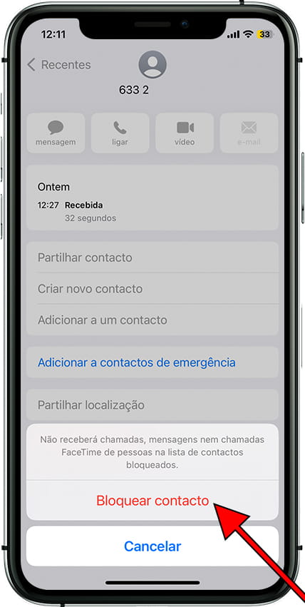 Confirmar contato bloqueado iOS