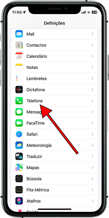 Definições do telefone iPhone