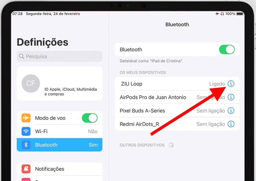 Configurações de dispositivo Bluetooth no iPhone