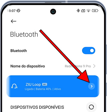 Configurações de dispositivo Bluetooth no Xiaomi