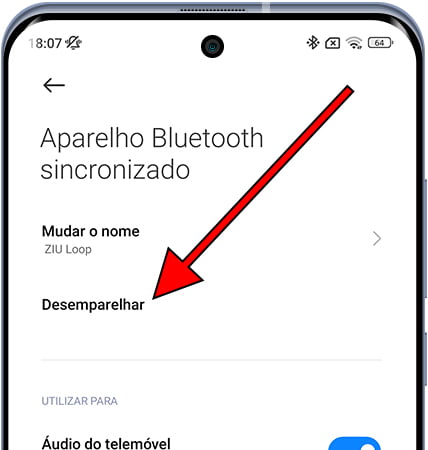 Desemparelhar dispositivo Bluetooth no Xiaomi