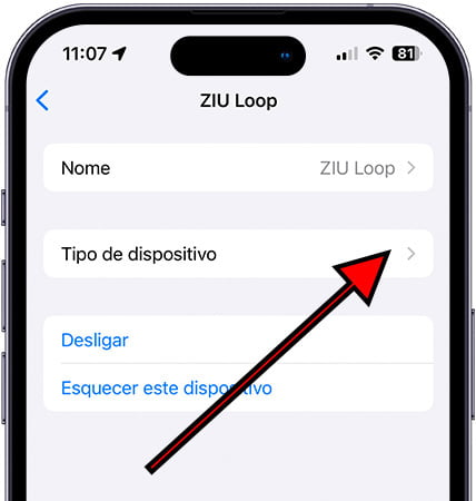 Tipo de dispositivo Bluetooth no iPhone