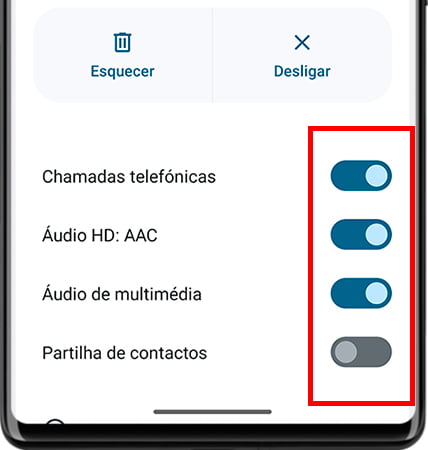 Configurações de áudio Bluetooth no Android