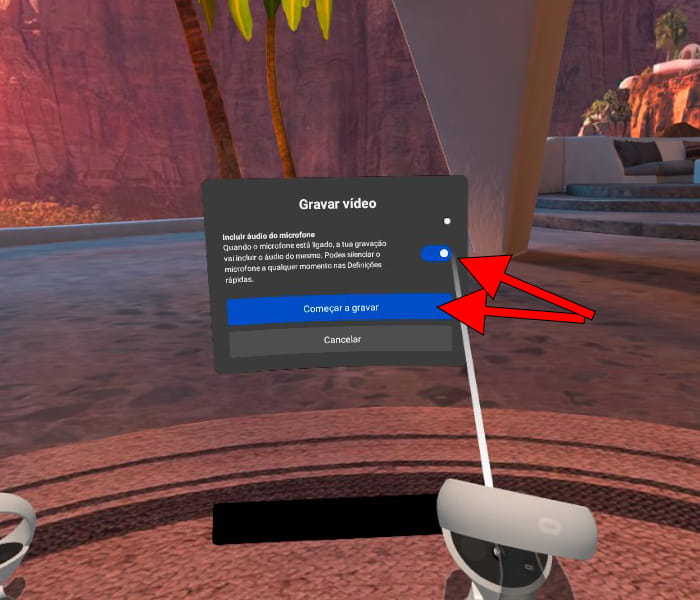 Mensagem Iniciar gravação Oculus